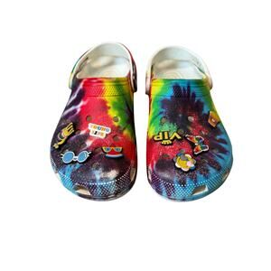 Tie Die Crocs Crocs, Men's 7, women's 9, includes Jibbitz